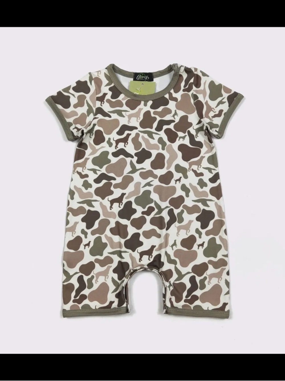 Camo Short-Sleeve Baby Romper - Brown & Olive Print